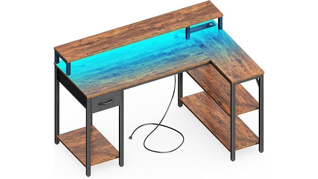 l shaped desk with leds
