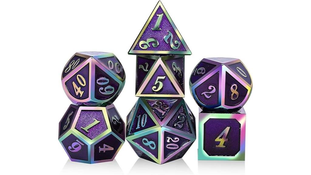 purple metal polyhedral dice