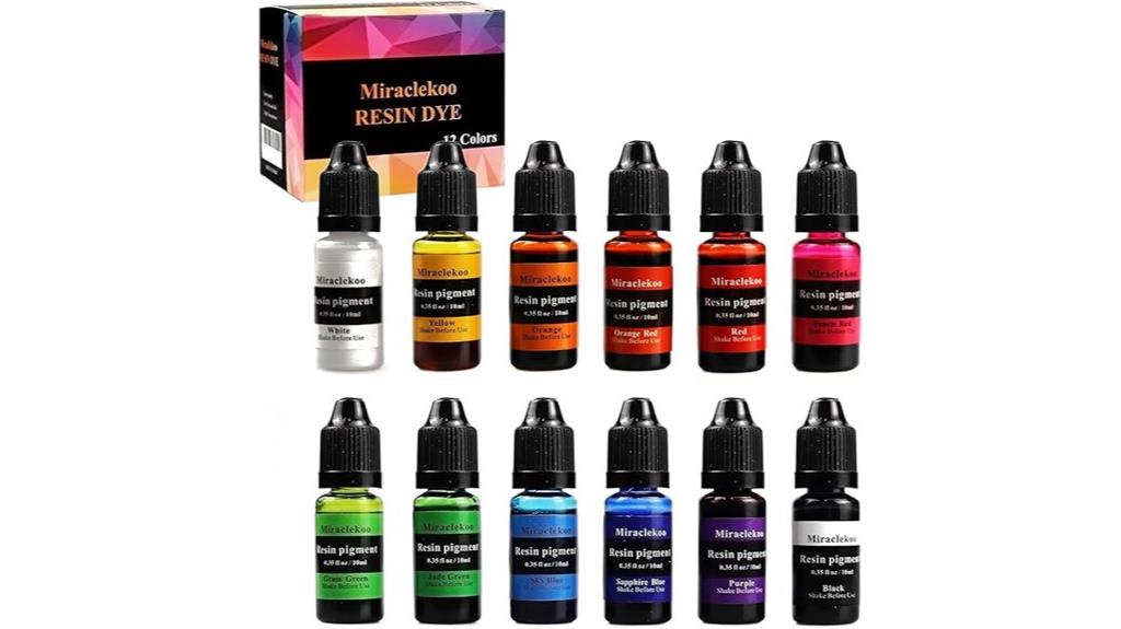 twelve vibrant liquid pigments